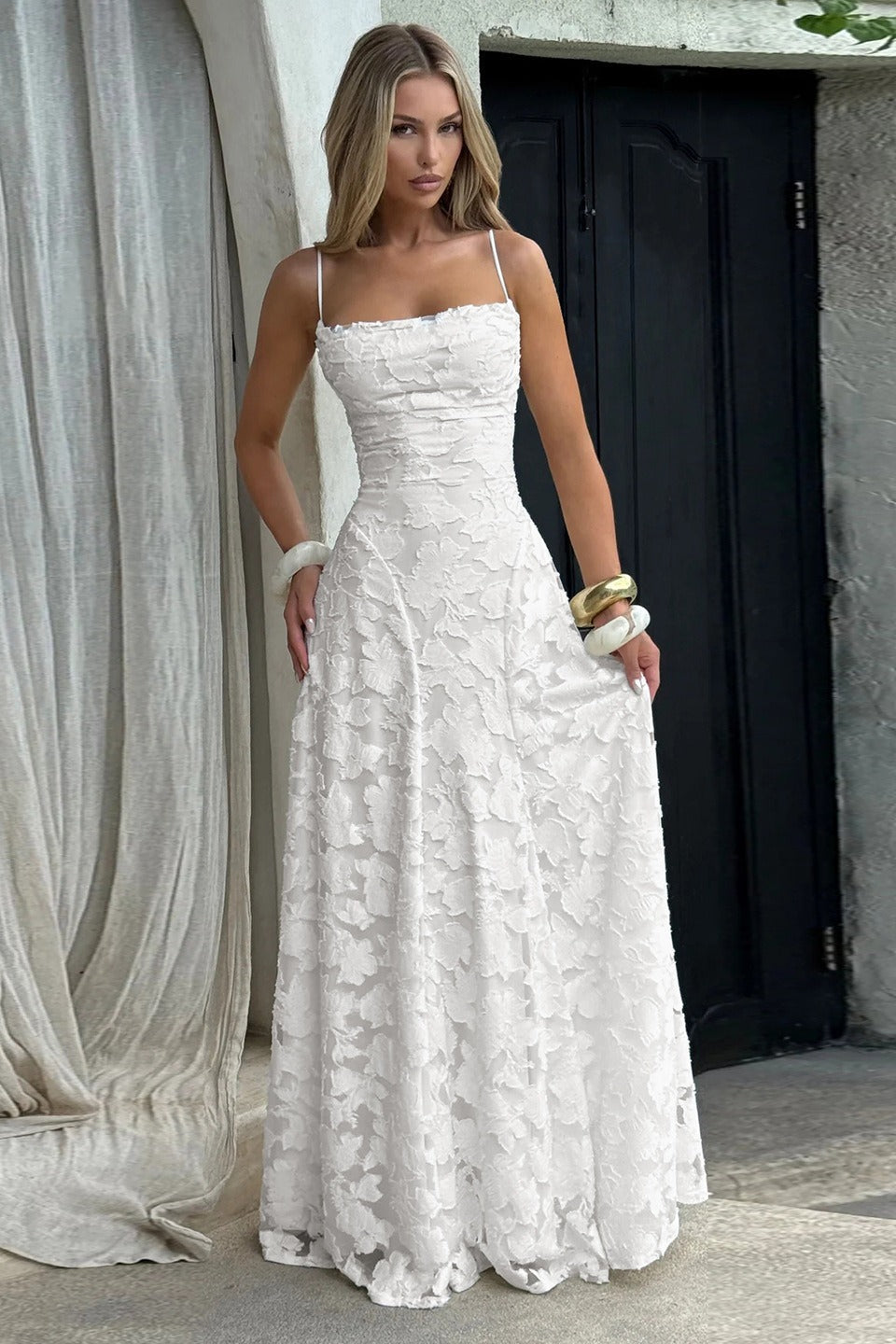Jacquard Cami Backless Maxi Lace Dress - View 3 | VelvetHem