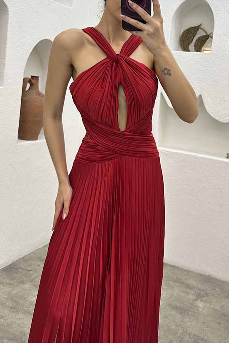 Elegant Solid Fold Halter Evening Dress Dresses - View 8 | VelvetHem
