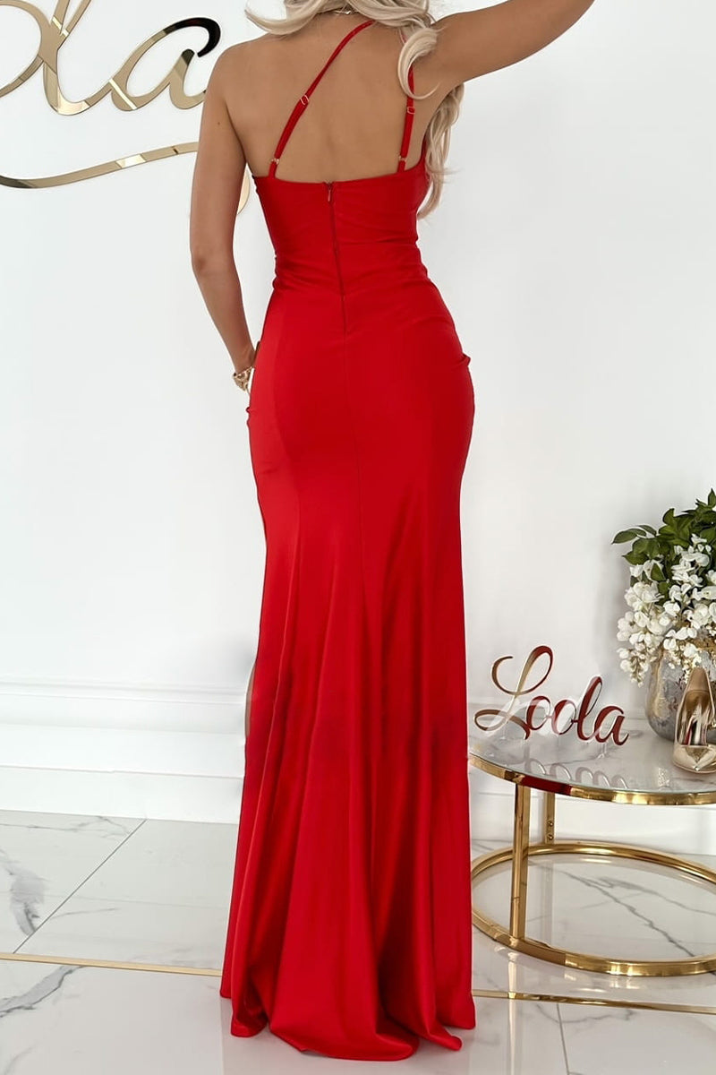 Elegant Solid Slit Oblique Collar Evening Dress Dresses - View 2 | VelvetHem