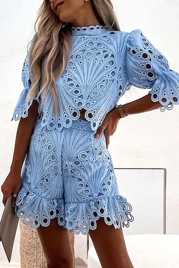 Casual Lace Loose Hollow Two-piece Suit