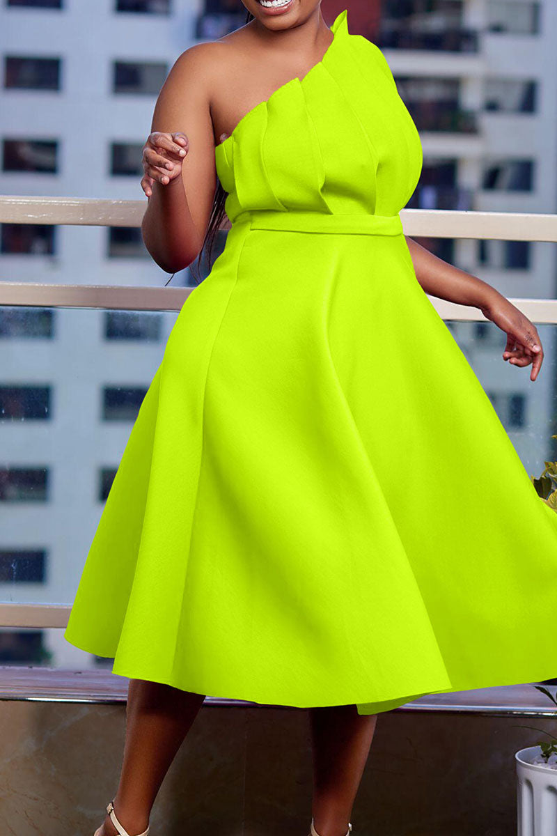 Elegant Solid Patchwork Fold Oblique Collar Evening Dress Dresses - VelvetHem