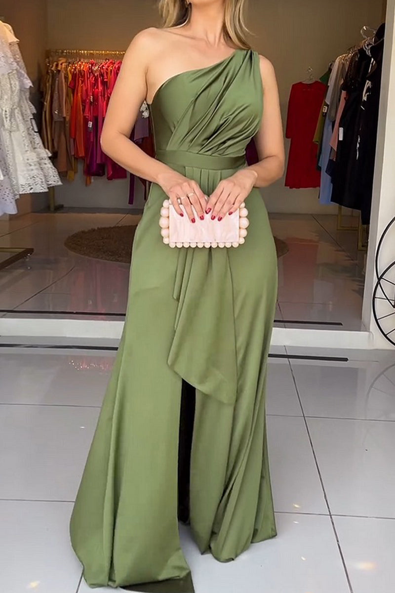 Sexy Slit Ruched Sloping Shoulder Evening Dresses - View 3 | VelvetHem