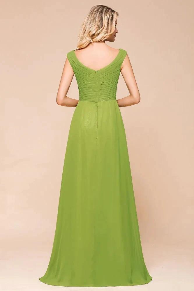 Cap Sleeve Aline Bridesmaid Dress Green Long Simple Maid of Honor Dress (ZD12984)