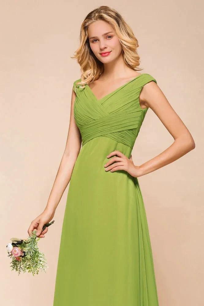 Cap Sleeve Aline Bridesmaid Dress Green Long Simple Maid of Honor Dress (ZD12984)