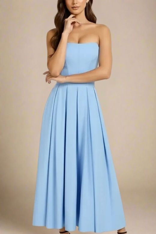 Capri Strapless Midi Dress - Sky Blue