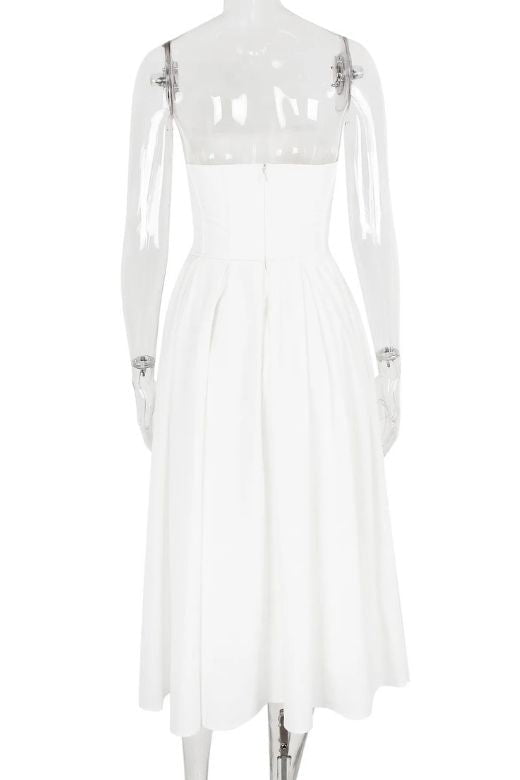 Capri Strapless Midi Dress - White Pearl