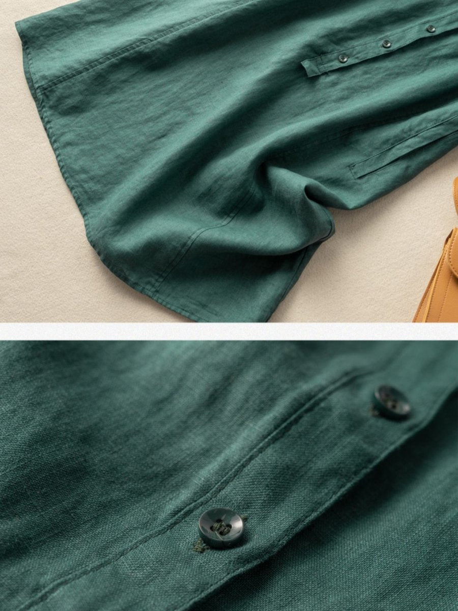 Casual Linen Lapel Shirt Dress Short Sleeve