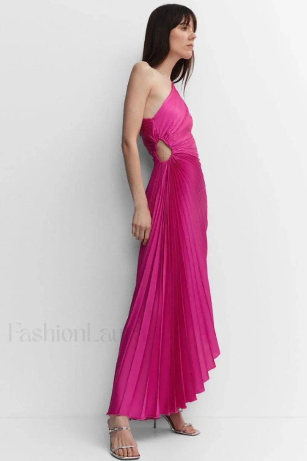 Catalina One Shoulder Charming Pleated Satin Maxi Dress