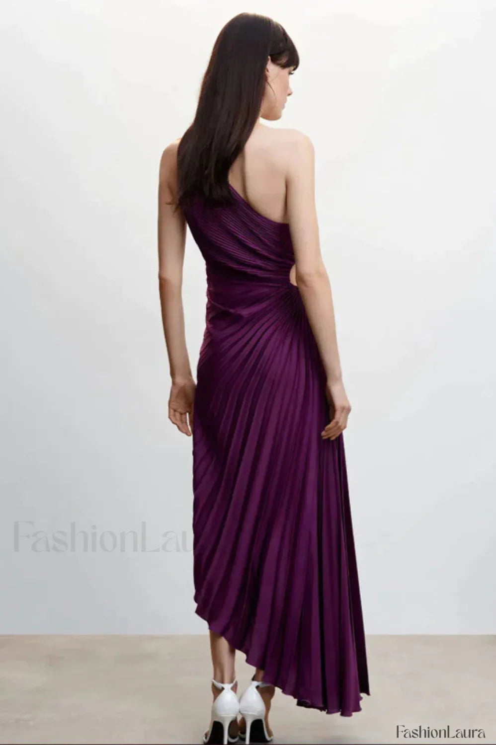 Catalina One Shoulder Charming Pleated Satin Maxi Dress