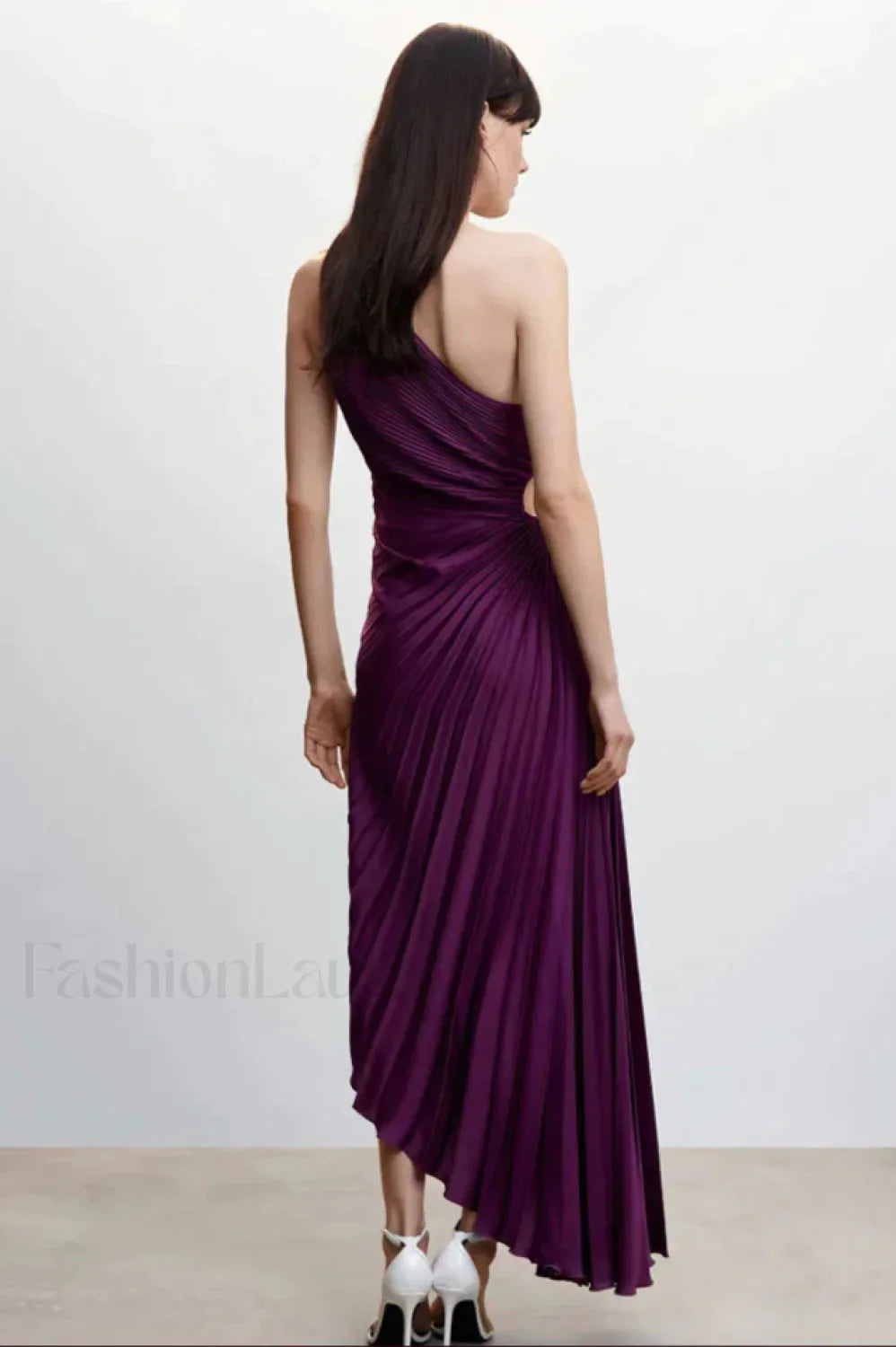 Catalina One Shoulder Charming Pleated Satin Maxi Dress