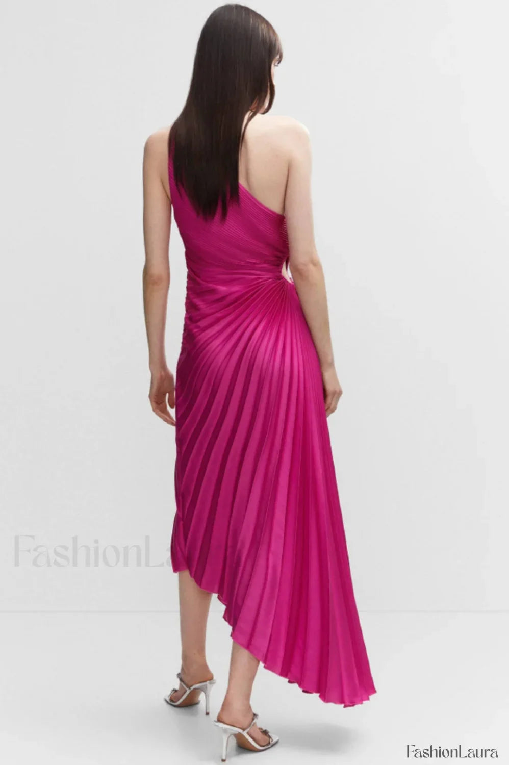 Catalina One Shoulder Charming Pleated Satin Maxi Dress