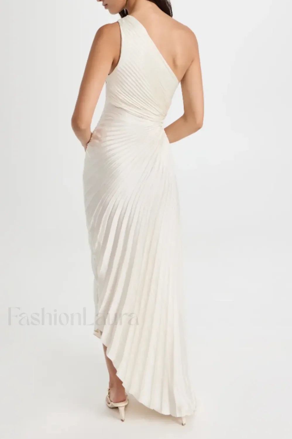 Catalina One Shoulder Charming Pleated Satin Maxi Dress