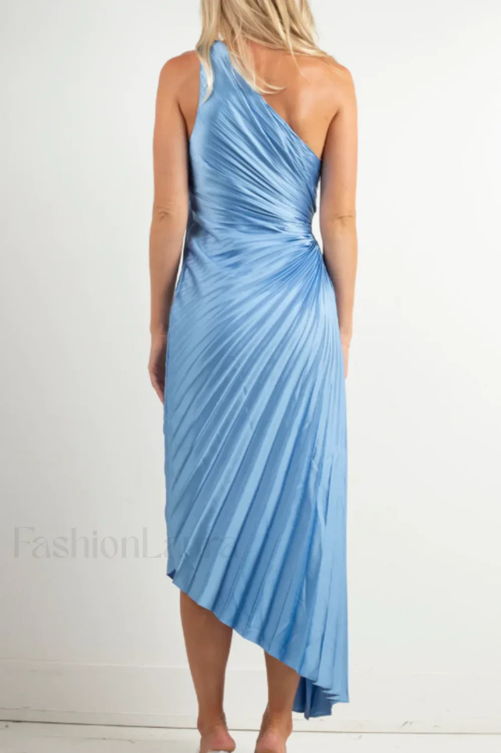Catalina One Shoulder Charming Pleated Satin Maxi Dress