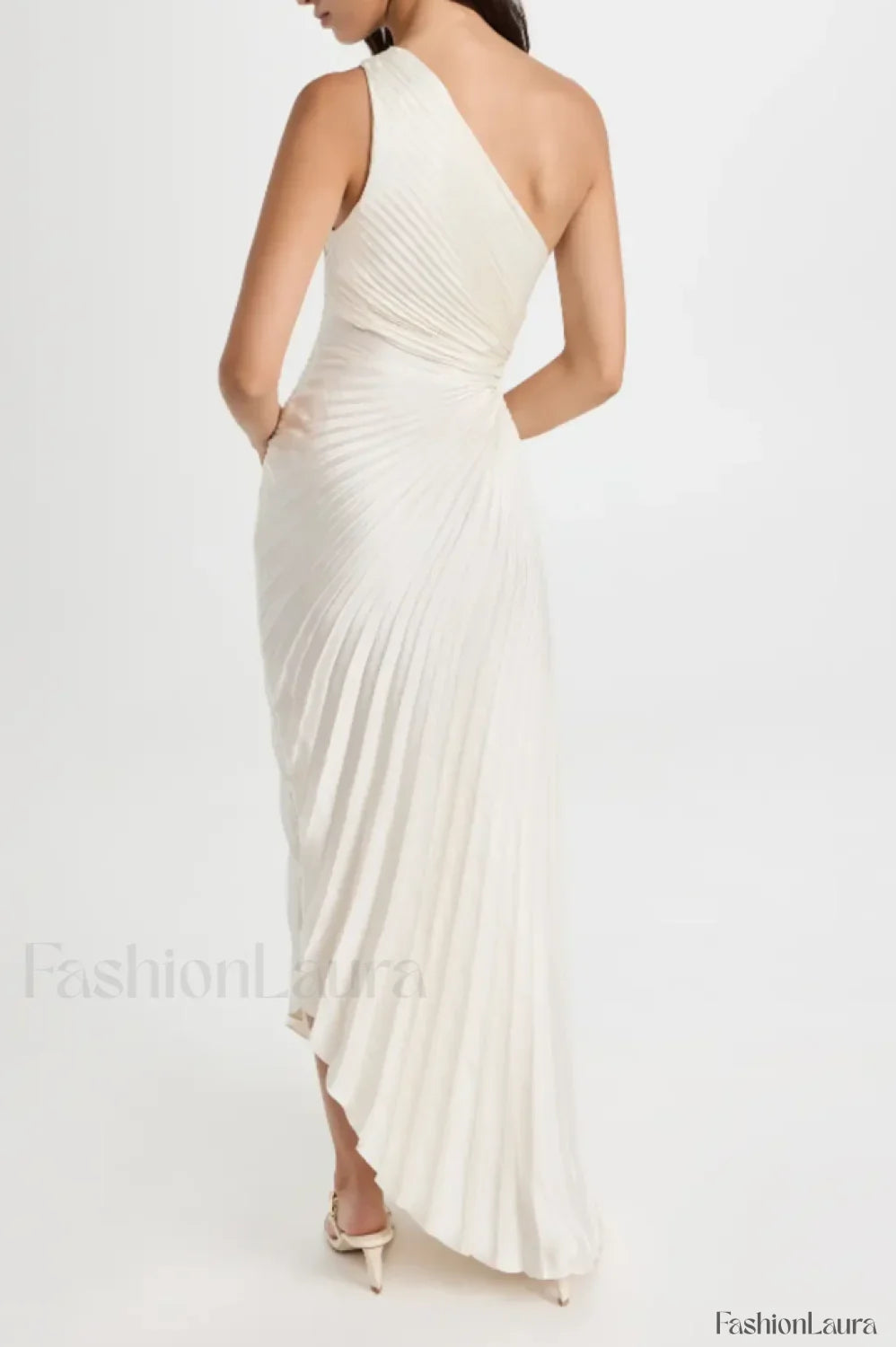 Catalina One Shoulder Charming Pleated Satin Maxi Dress
