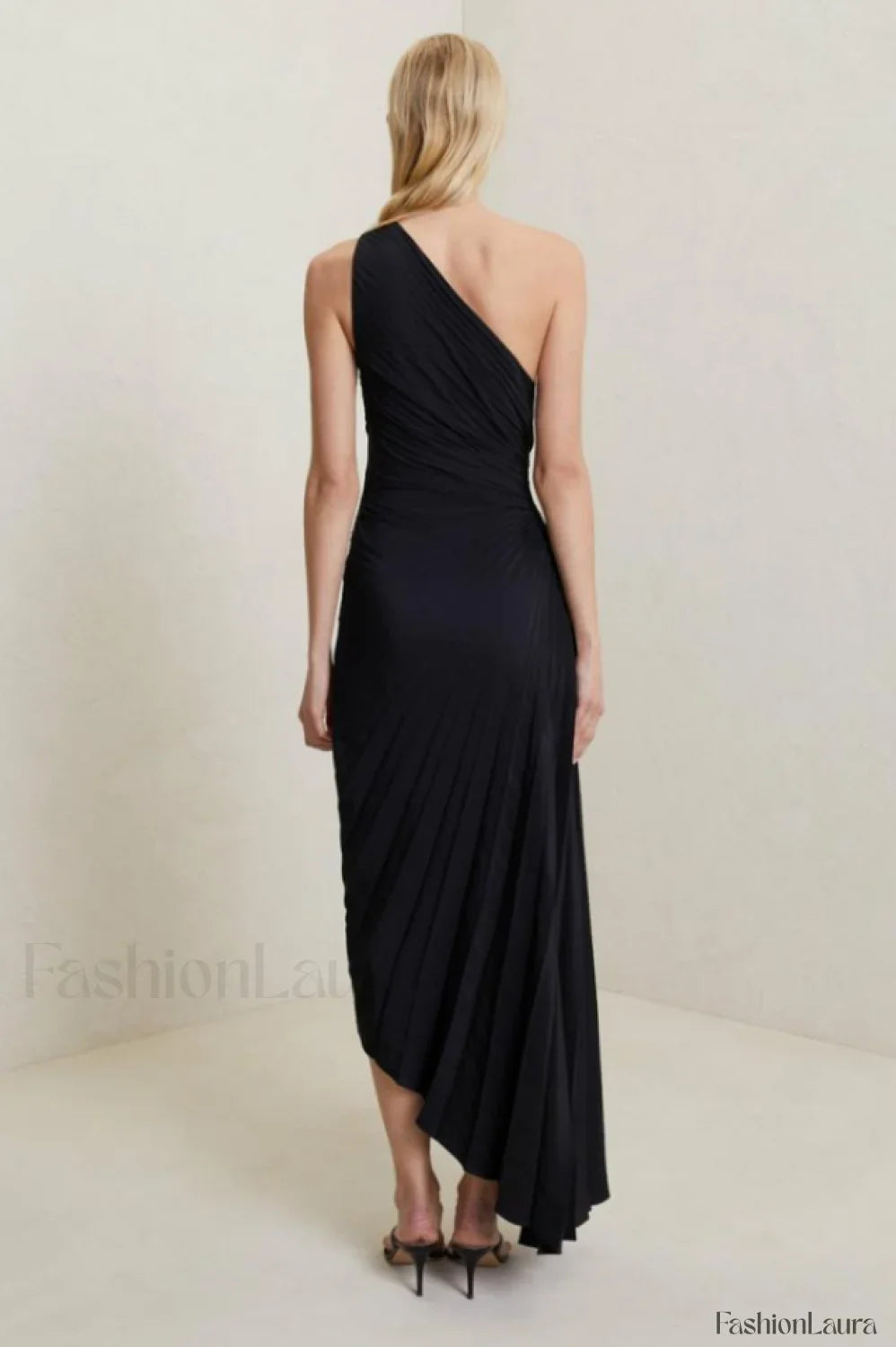 Catalina One Shoulder Charming Pleated Satin Maxi Dress