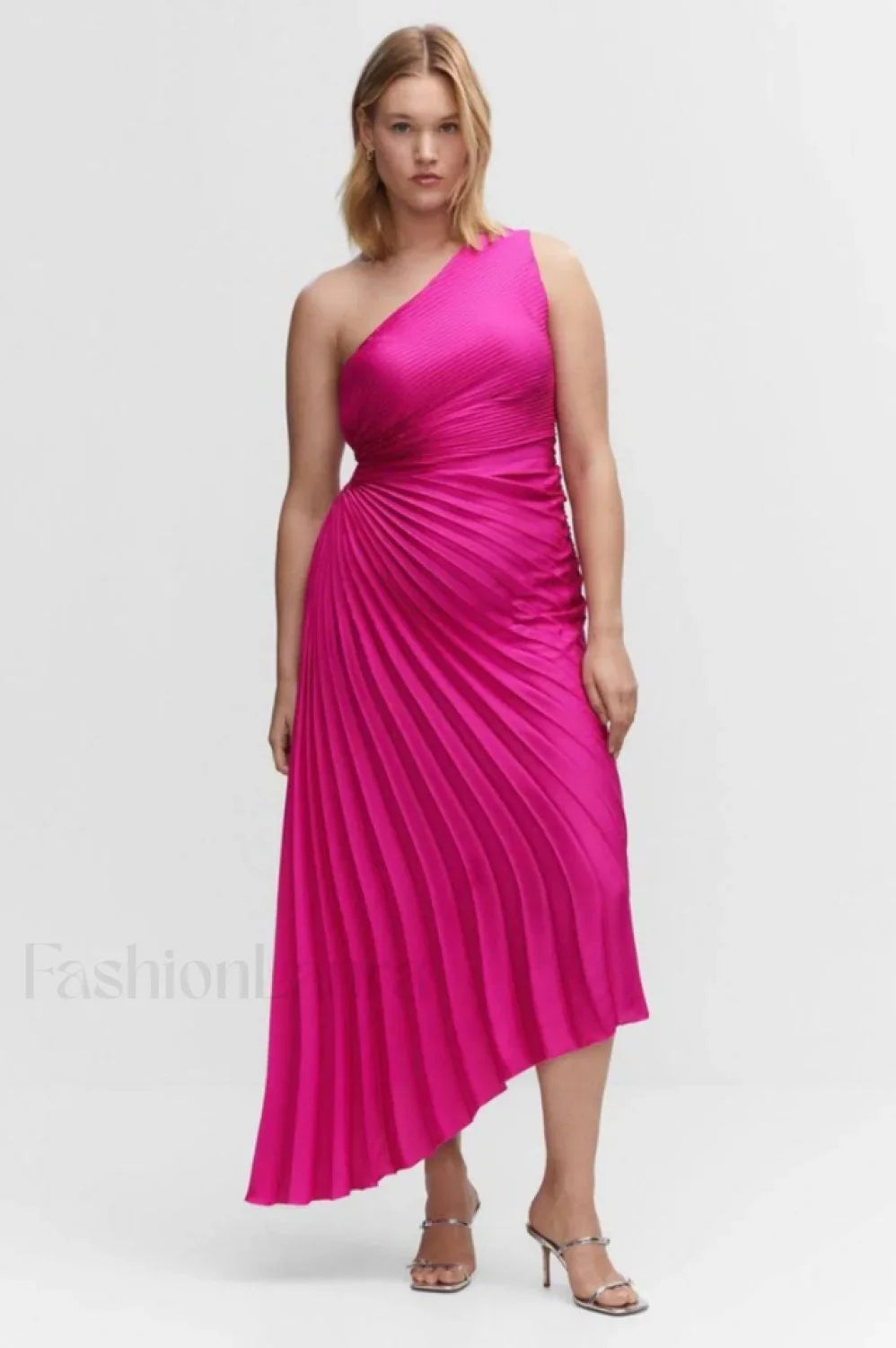 Catalina One Shoulder Charming Pleated Satin Maxi Dress