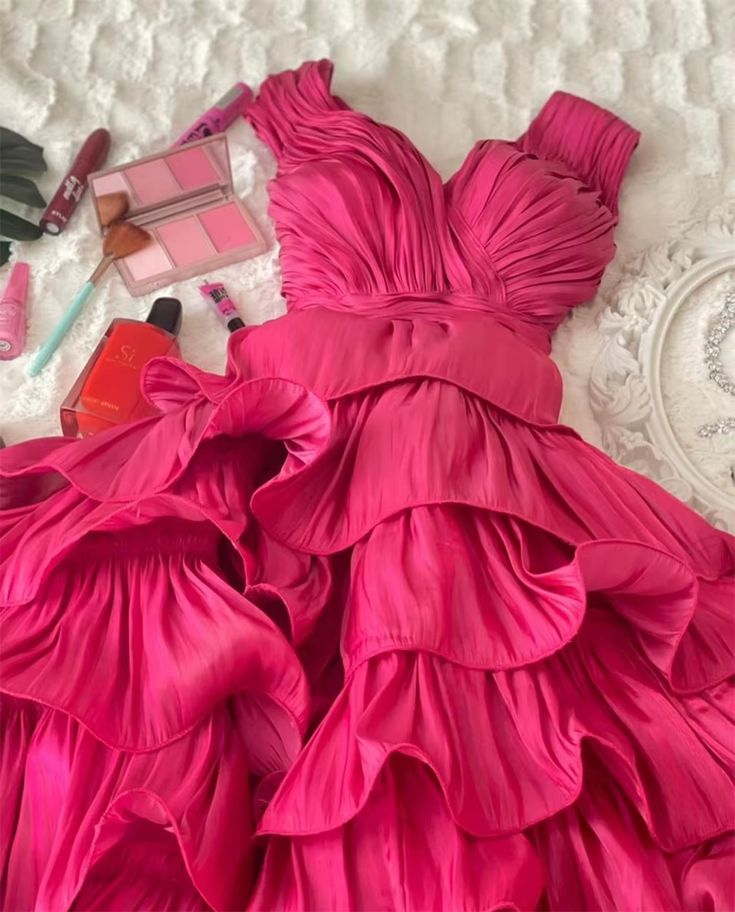 Hot Pink Tiered Ruffles Homecoming Dresses J7749