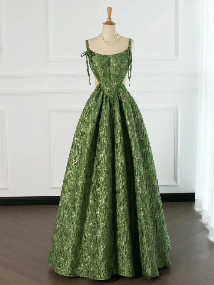 Beautiful Ball Gown Unique Green Long Prom Dress A-Line Evening Dress - View 5 | FashionDia