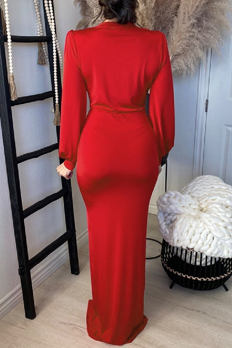 Sexy Formal Solid Patchwork Slit V Neck Evening Dress Dresses - VelvetHem