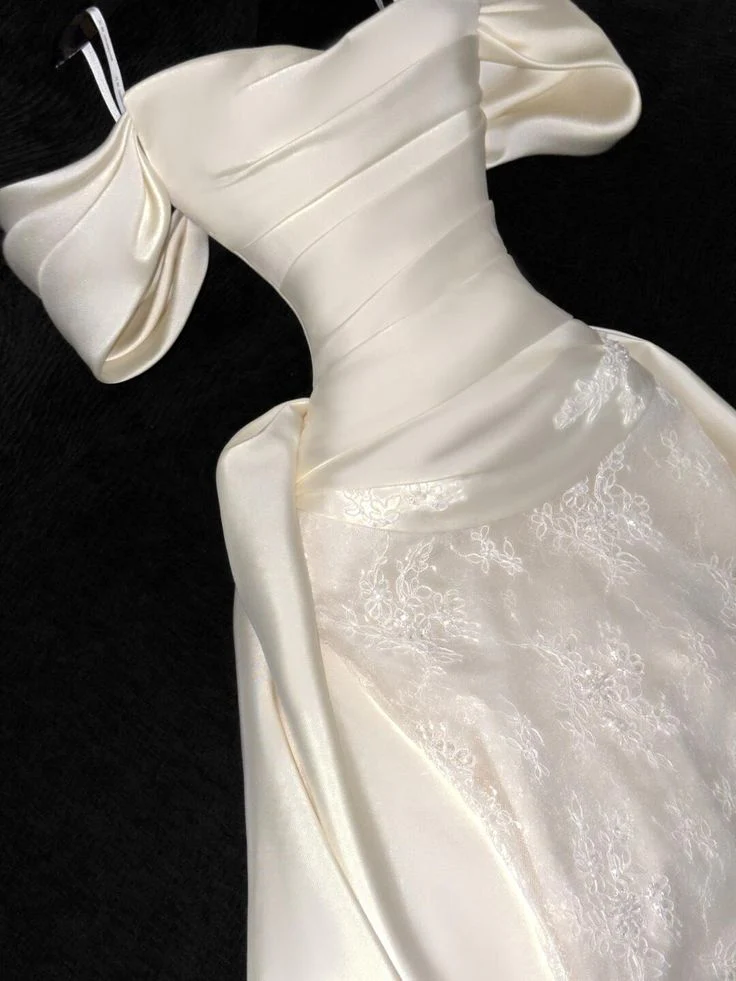 Mermaid Off-the-Shoulder Satin Lace wedding Dress,Formal Evening Dress - View 4 | FashionDia