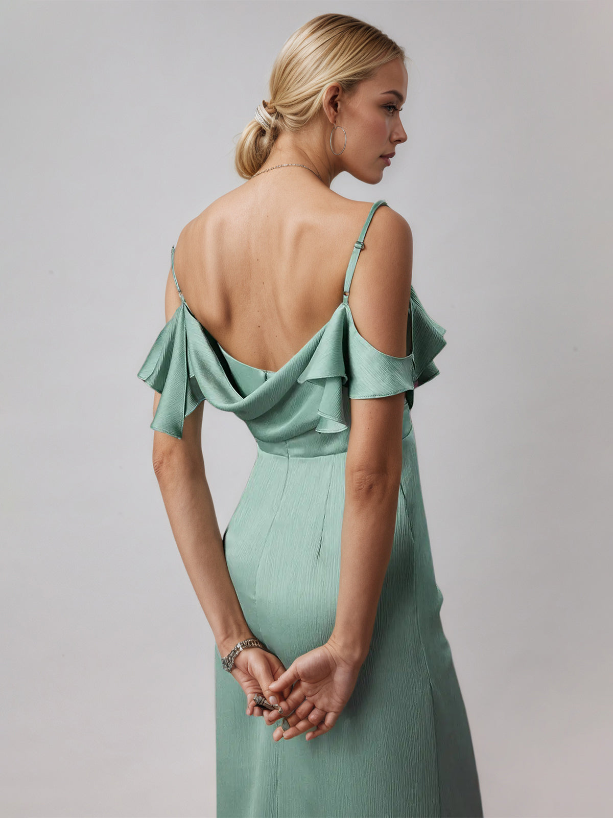 Ice Blue Sheath/Column Satin Spaghetti Straps Sleeveless Floor Length Dress