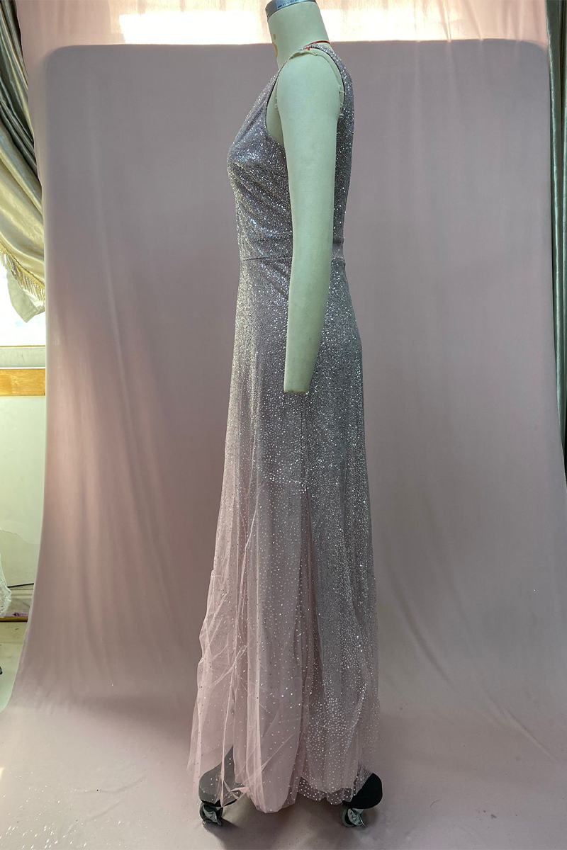 Sexy Gradient Sequined V Neck Evening Dresses - View 6 | VelvetHem
