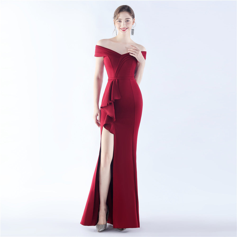 Classic Satin Off Shoulder Long Evening Dress - Elegant & Timeless - View 5 | VelvetHem