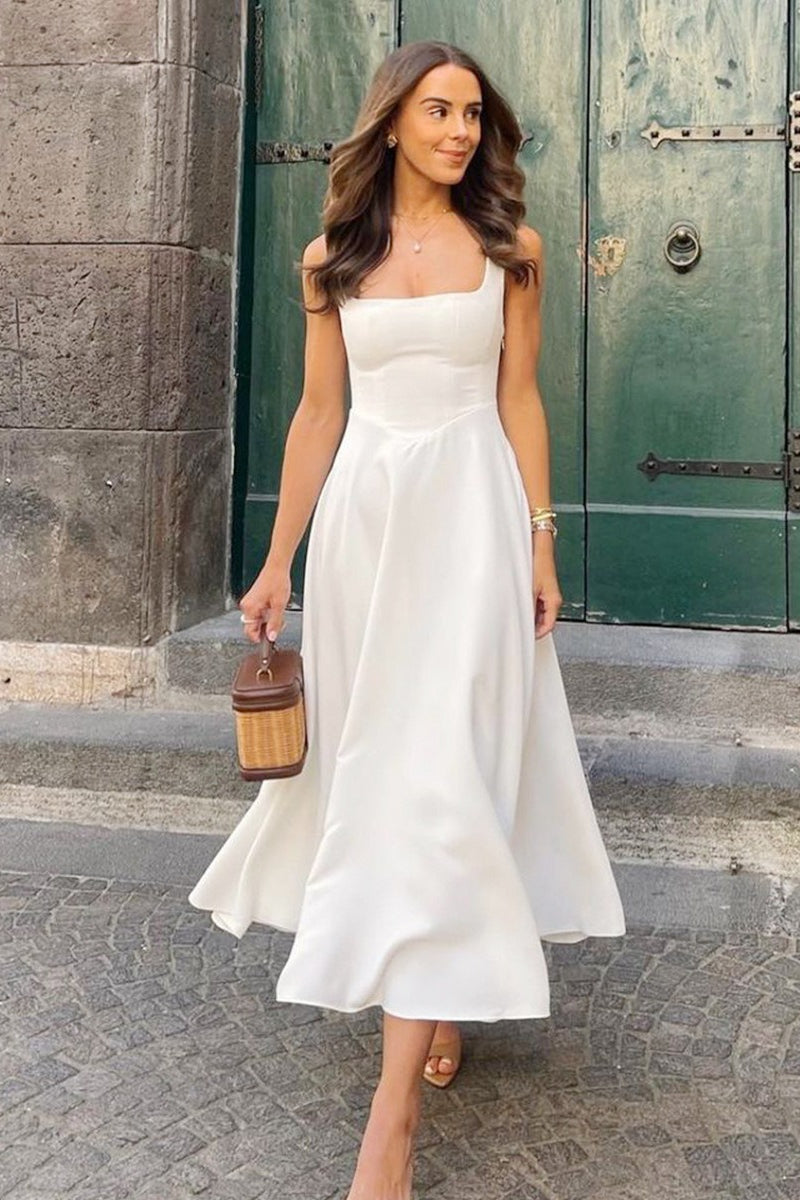 Simple Sleeveless Square Neck Work Dress - VelvetHem