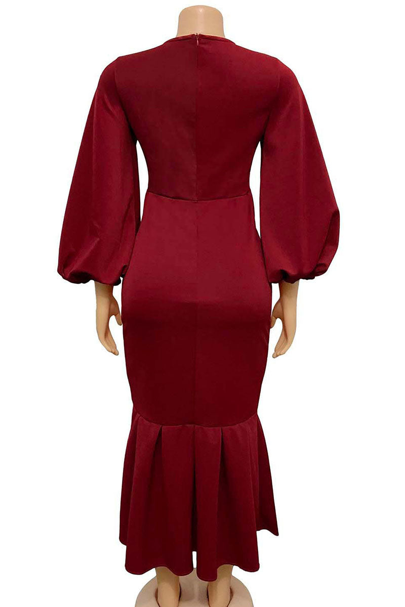 Elegant Solid Patchwork V Neck Evening Dress Dresses(4 Colors)) - View 2 | VelvetHem