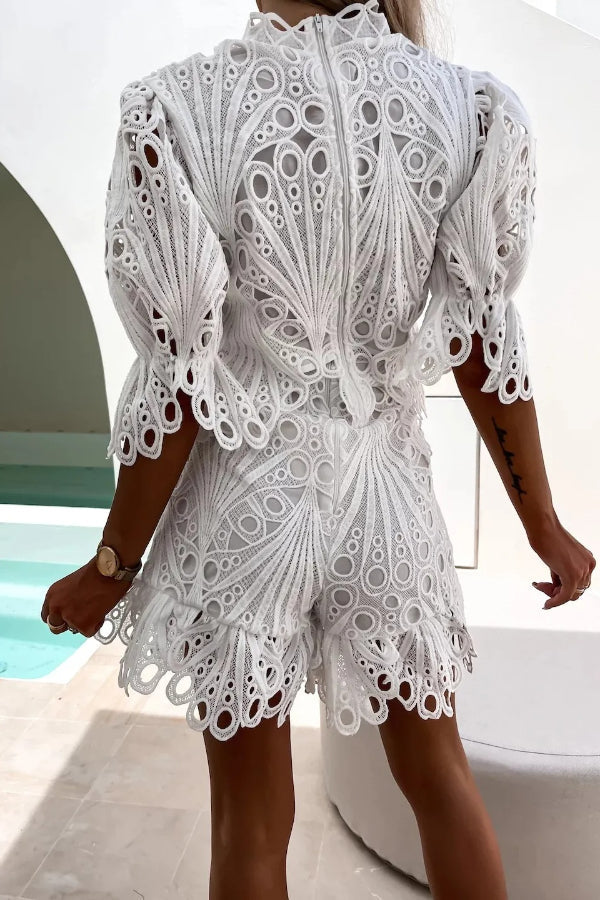 Casual Lace Loose Hollow Two-piece Suit