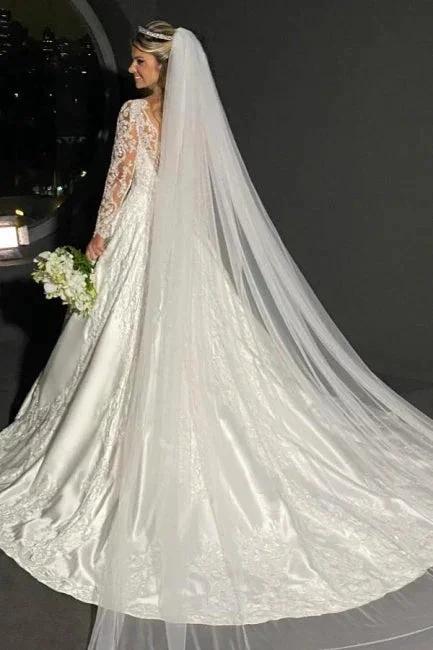 Charming A-Line Lace Sweetheart Long Sleeve White Wedding Dress With Appliques (ZD16639)