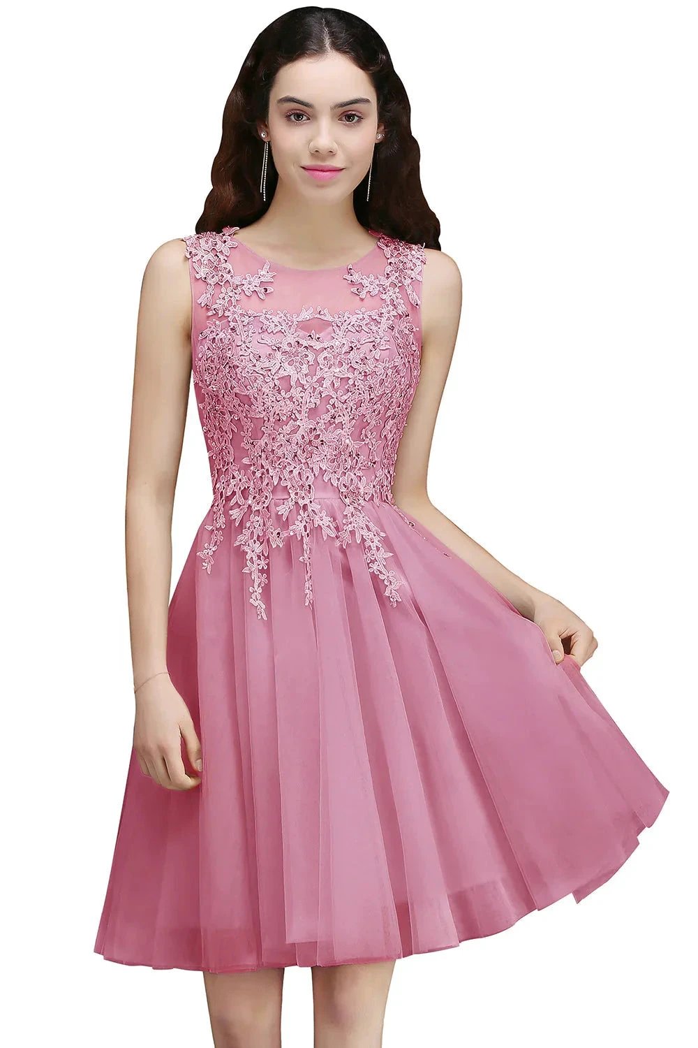 Charming A-Line Scoop Sleeveless Appliques Lace Short Bridesmaid Dresses by misshow.com