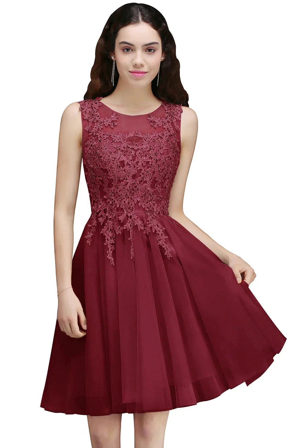 Charming A-Line Scoop Sleeveless Appliques Lace Short Bridesmaid Dresses by misshow.com
