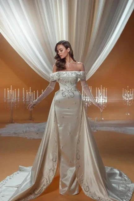 Charming Column Satin One Shoulder Sleeveless Wedding Dress With Appliques Train (ZD15523)