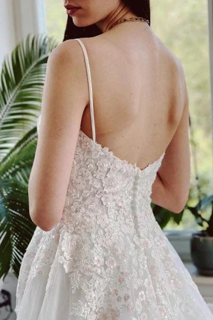 Charming Garden Spaghetti Straps A-Line Lace Wedding Dress (ZD14895)