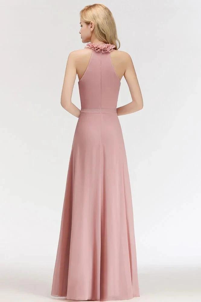 Charming Halter Sleeveless Ruffled Chiffon Bridesmaid Dresses Aline Evening Maxi Gown (ZD13035)