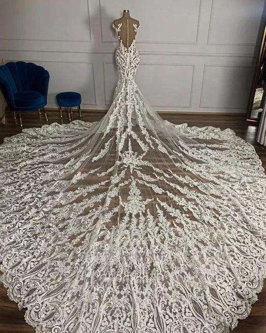 Charming Jewel Garden Sleeveless Mermaid Tulle Wedding Dress with Appliques (ZD16517)