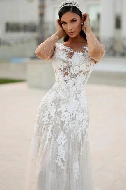Charming Long A-line Lace Appliques Wedding Dresses with Long Sleeves (ZD16661)