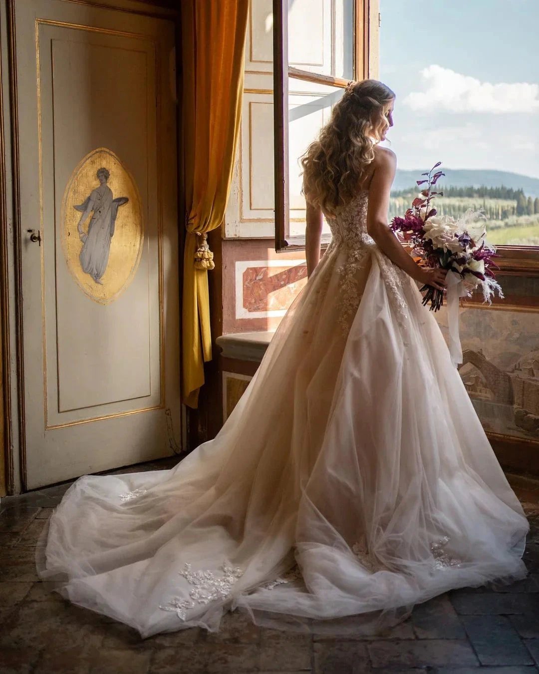 Charming Long A-Line Sweetheart Backless Train Tulle Floral Lace Wedding Dress (ZD14307) - View 3 | VelvetHem
