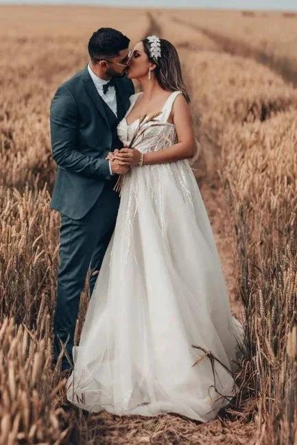 Charming Long White A-line Tulle Sleeveless Wedding Dress with Lace (ZD16624) - View 4 | VelvetHem