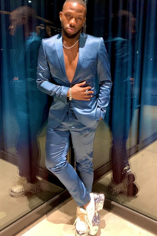 Charming Navy Notched Lapel Bespoke Prom Suit
