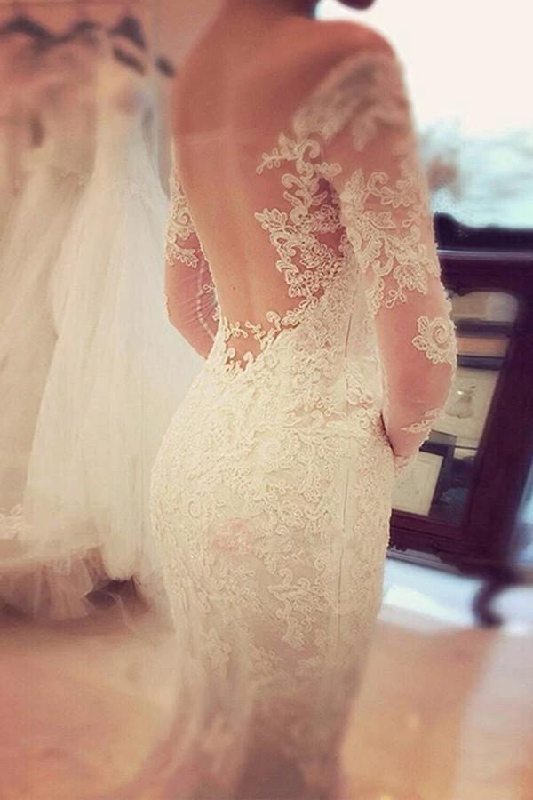 Charming Off The Shoulder Long Sleeves Lace Mermaid Wedding Dress (ZD16381)