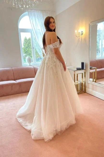 Charming Off the Shoulder Strapless A-Line Lace Tulle Wedding Dress (ZD14892)