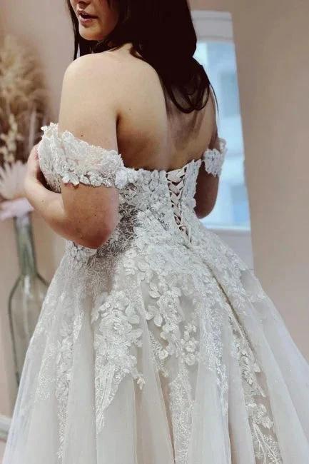 Charming Off the Shoulder Strapless A-Line Lace Tulle Wedding Dress (ZD14892)