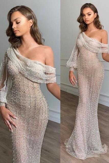Charming One-Shoulder Chic Slim Floor-Length Prom Party Gowns