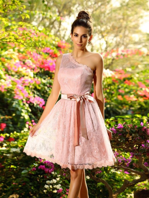 Charming One-Shoulder Pleats Sleeveless Short Bridesmaid Dresses