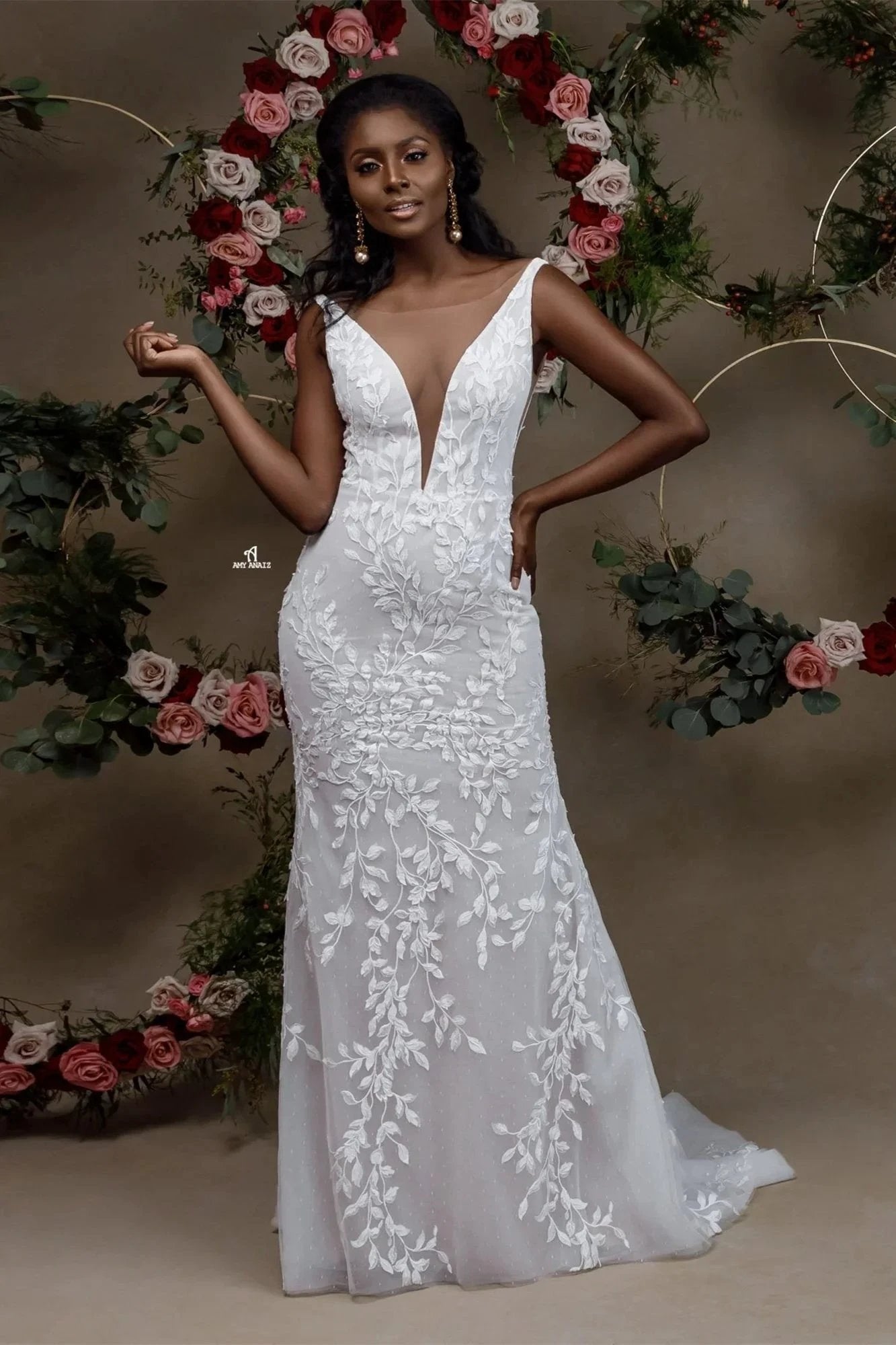 Charming Portrait Sleeveless Lace Mermaid Wedding Dress (ZD14914)