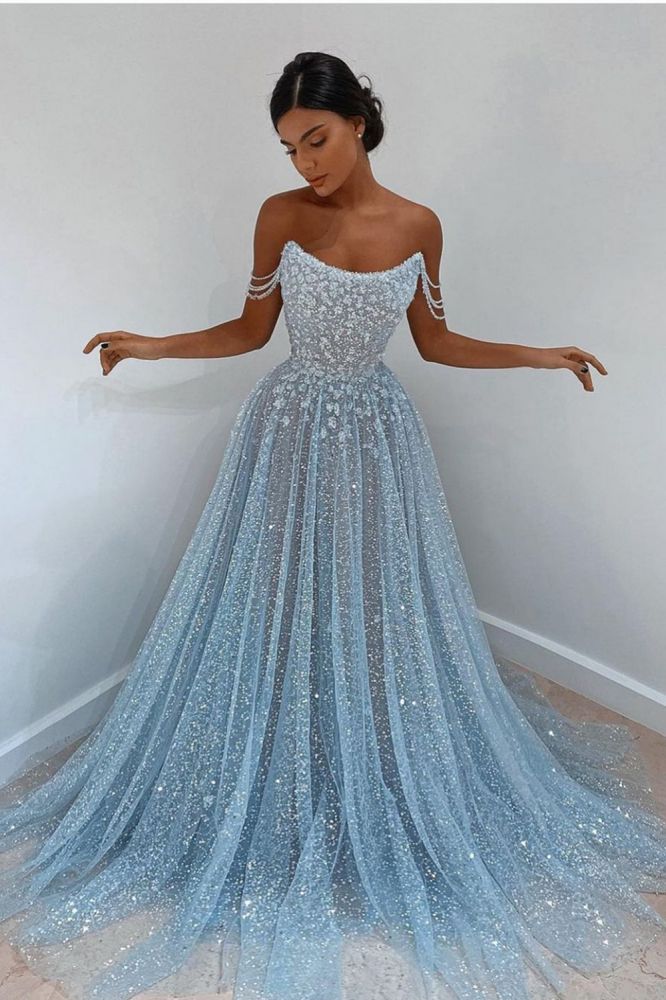 Charming Sleeveless Aline Evening Party Dress Sequined Party Gowns