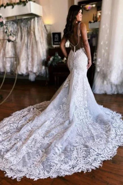 Charming Sleeveless Spaghetti Straps Floor Length Mermaid Wedding Dress (ZD14884)