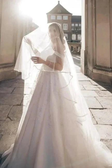 Charming Straps Off the Shoulder Floor Length A-Line Wedding Dress (ZD14888)